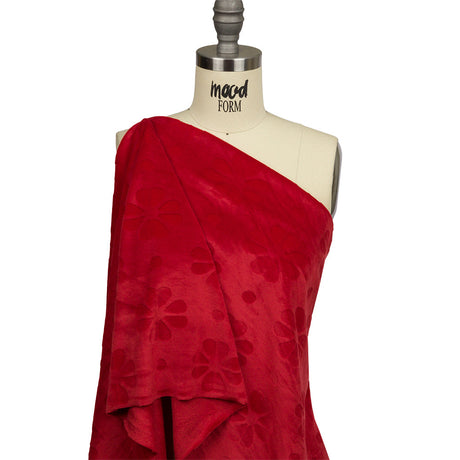 Red Floral Embossed Stretch Polyester Minky