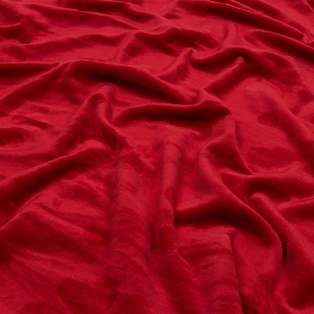Red Floral Embossed Stretch Polyester Minky