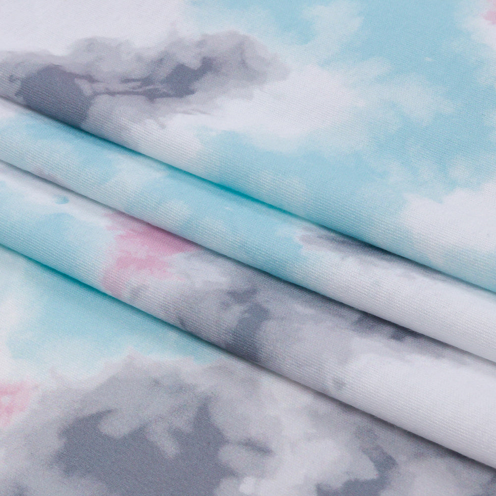 Pink, Gray and Blue Tie Dye Recycled Polyester Interlock Knit