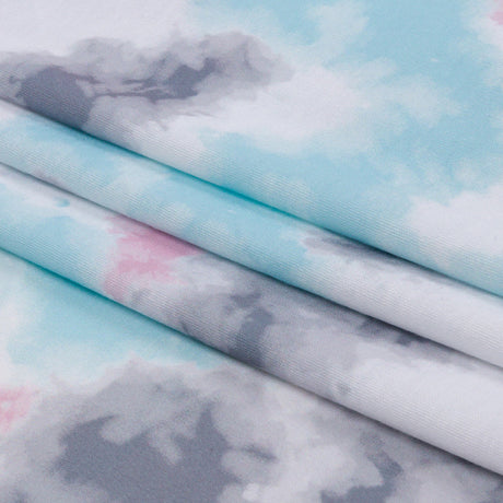 Pink, Gray and Blue Tie Dye Recycled Polyester Interlock Knit