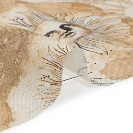Beige and Brown Arcane Symbols Lightweight Linen Woven