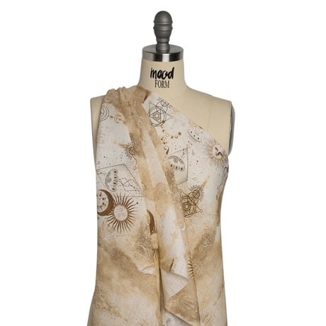 Beige and Brown Arcane Symbols Lightweight Linen Woven