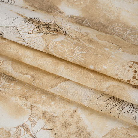 Beige and Brown Arcane Symbols Lightweight Linen Woven