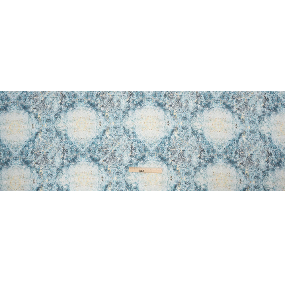 Blue and Beige Floral Lace Printed Lightweight Linen Woven