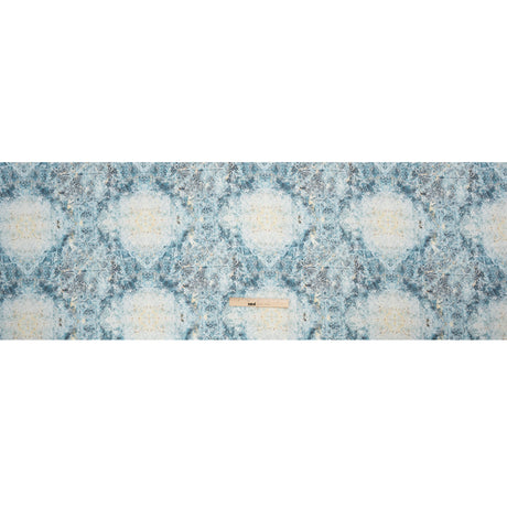 Blue and Beige Floral Lace Printed Lightweight Linen Woven