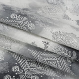 Black, Gray and White Diamonds and Flowers Lightweight Linen Woven
