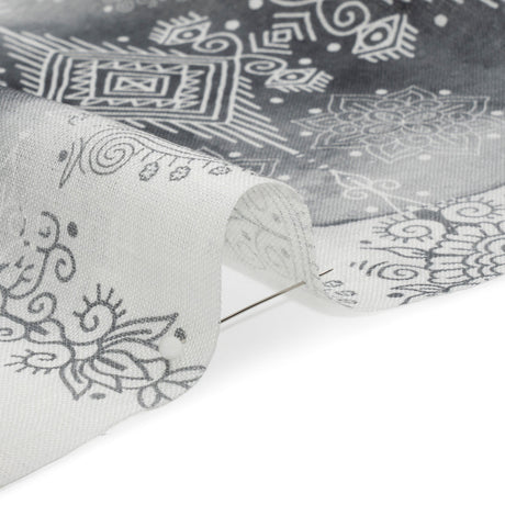 Black, Gray and White Diamonds and Flowers Lightweight Linen Woven
