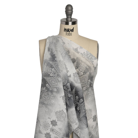 Black, Gray and White Diamonds and Flowers Lightweight Linen Woven