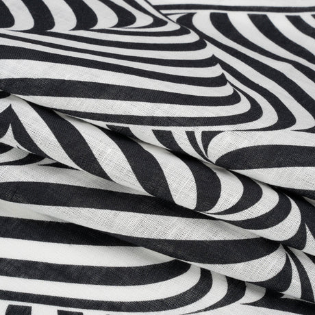 Black and White Swirling Stripes Lightweight Linen Woven