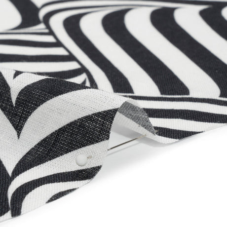 Black and White Swirling Stripes Lightweight Linen Woven