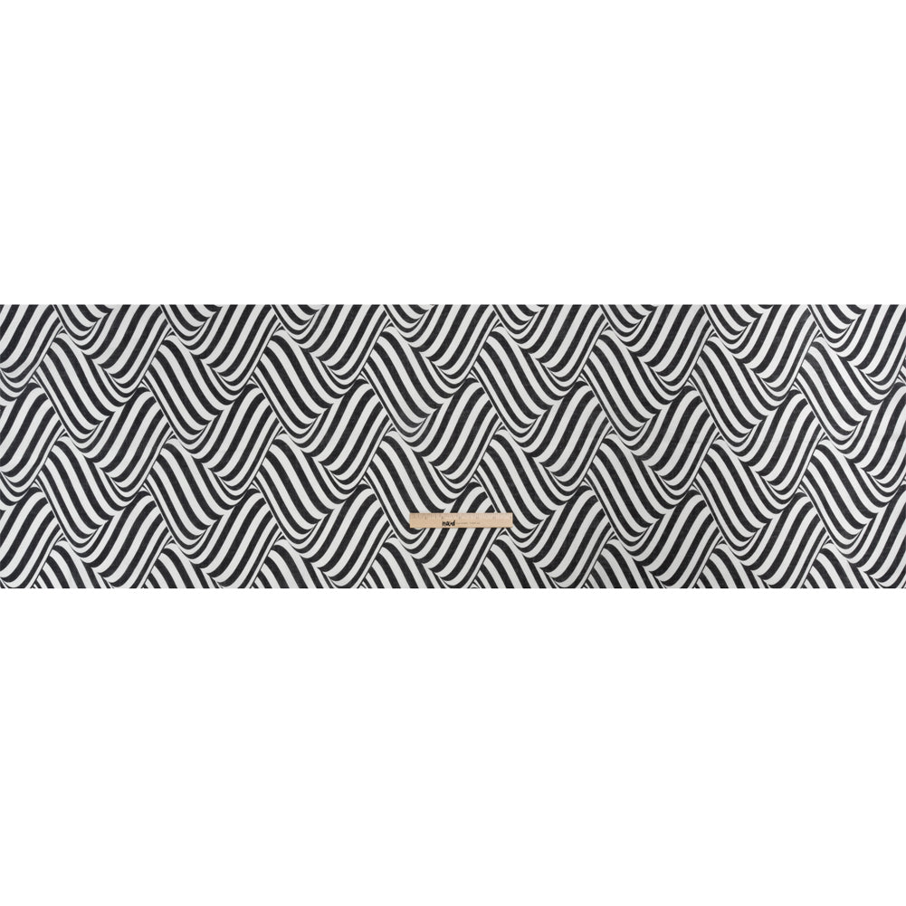 Black and White Swirling Stripes Lightweight Linen Woven