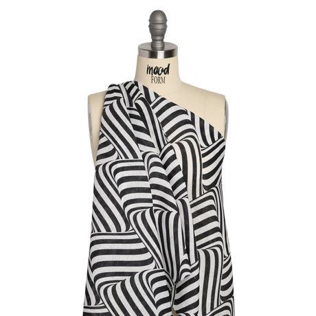 Black and White Swirling Stripes Lightweight Linen Woven