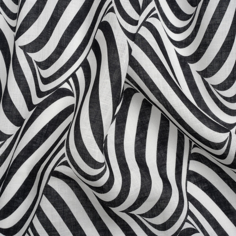 Black and White Swirling Stripes Lightweight Linen Woven