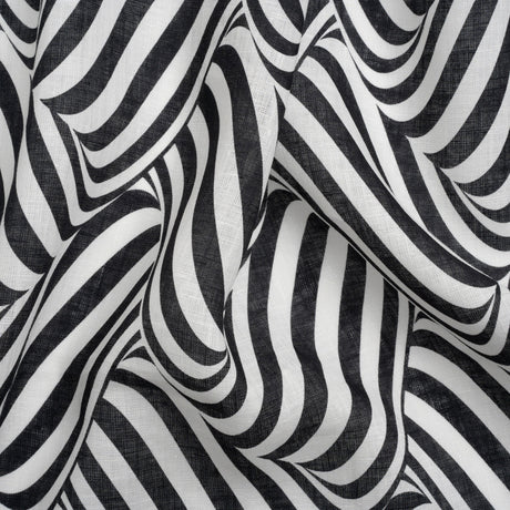 Black and White Swirling Stripes Lightweight Linen Woven