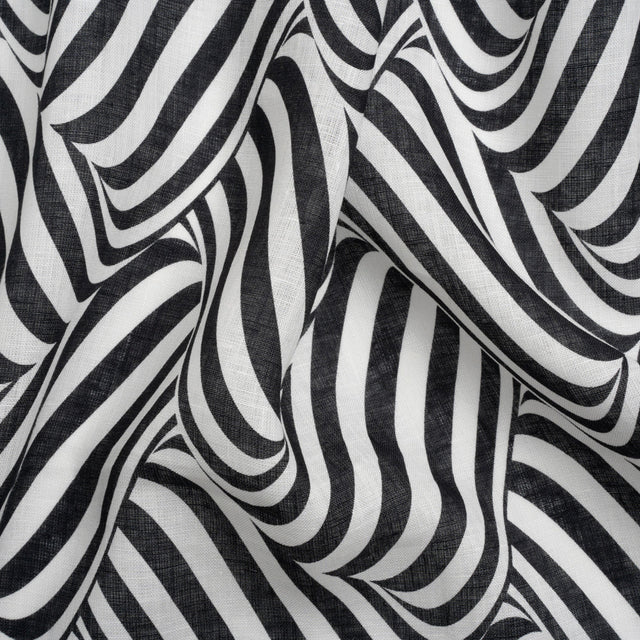 Black and White Swirling Stripes Lightweight Linen Woven
