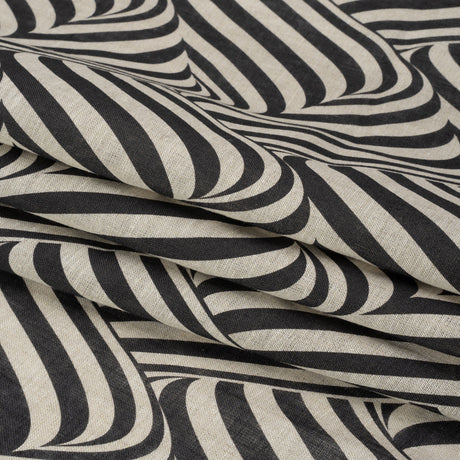 Black and Beige Swirling Stripes Lightweight Linen Woven