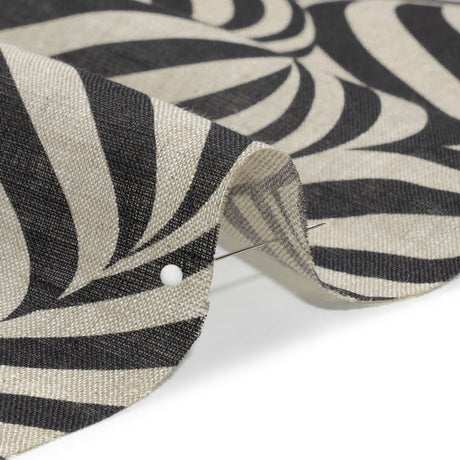 Black and Beige Swirling Stripes Lightweight Linen Woven