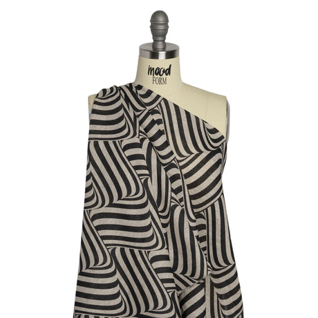 Black and Beige Swirling Stripes Lightweight Linen Woven