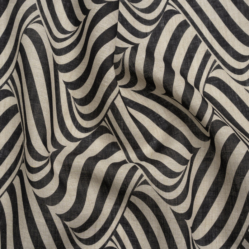 Black and Beige Swirling Stripes Lightweight Linen Woven