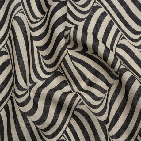 Black and Beige Swirling Stripes Lightweight Linen Woven