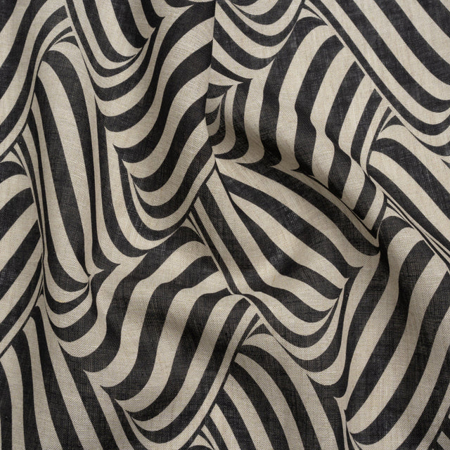 Black and Beige Swirling Stripes Lightweight Linen Woven