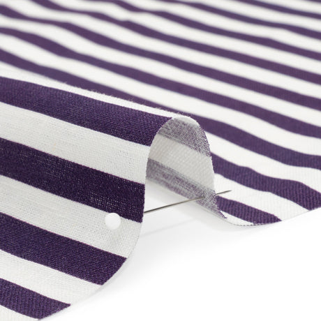 Medium Weight Linen Woven - Eggplant Stripes - Lydia Collection