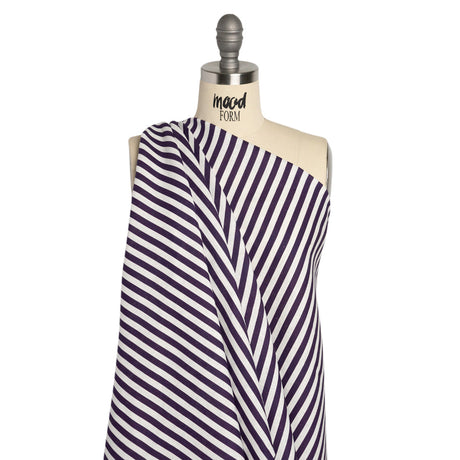 Medium Weight Linen Woven - Eggplant Stripes - Lydia Collection
