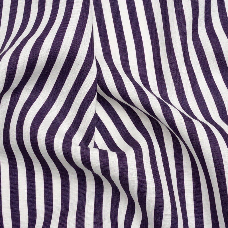 Medium Weight Linen Woven - Eggplant Stripes - Lydia Collection