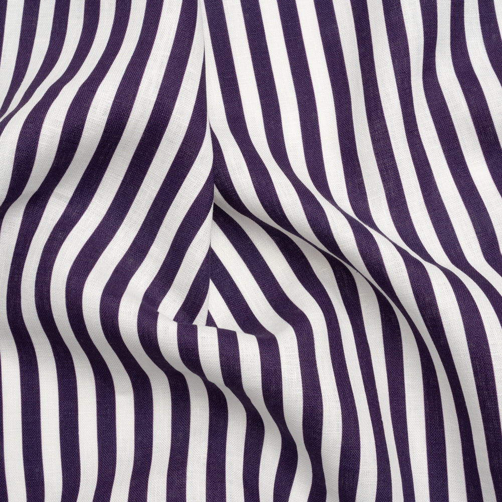 Medium Weight Linen Woven - Eggplant Stripes - Lydia Collection