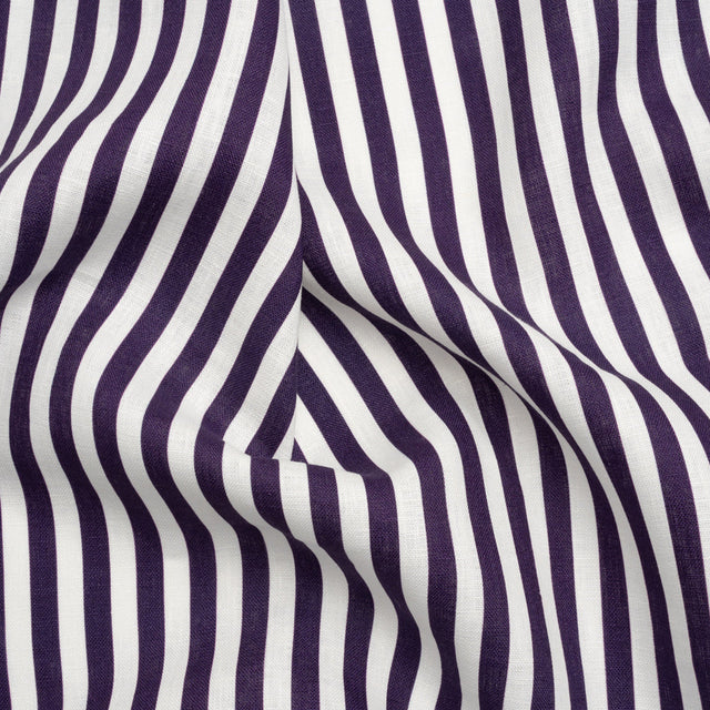 Medium Weight Linen Woven - Eggplant Stripes - Lydia Collection