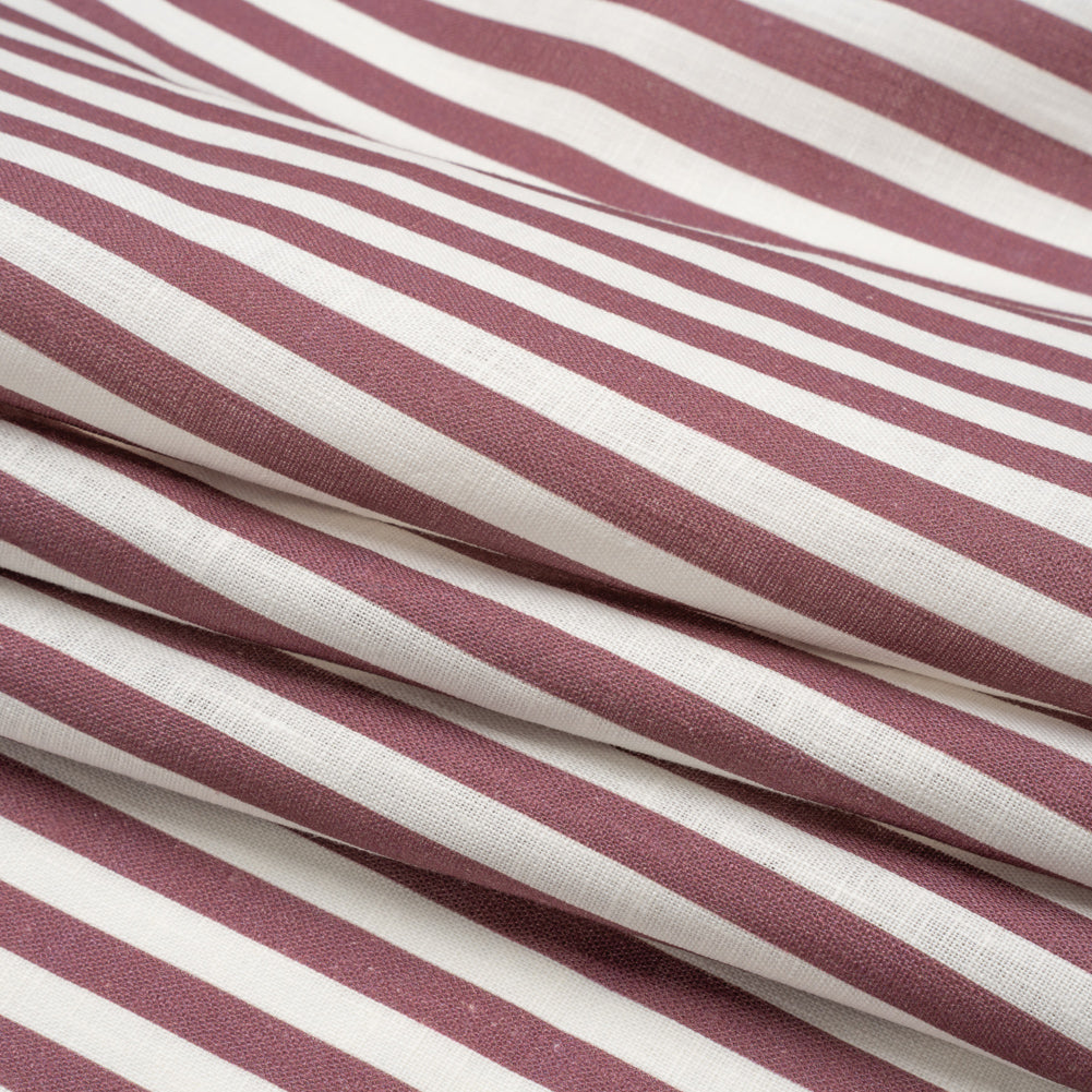 Medium Weight Linen Woven - Dusty Plum Stripes - Lydia Collection
