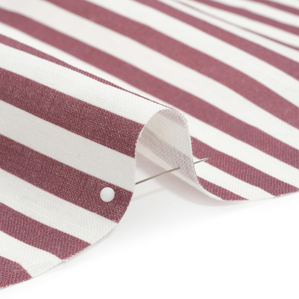 Medium Weight Linen Woven - Dusty Plum Stripes - Lydia Collection
