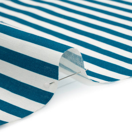Medium Weight Linen Woven - Teal Stripes - Lydia Collection
