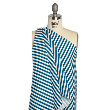 Medium Weight Linen Woven - Teal Stripes - Lydia Collection