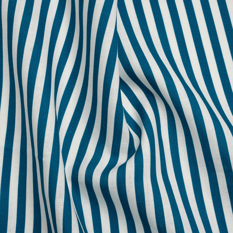 Medium Weight Linen Woven - Teal Stripes - Lydia Collection