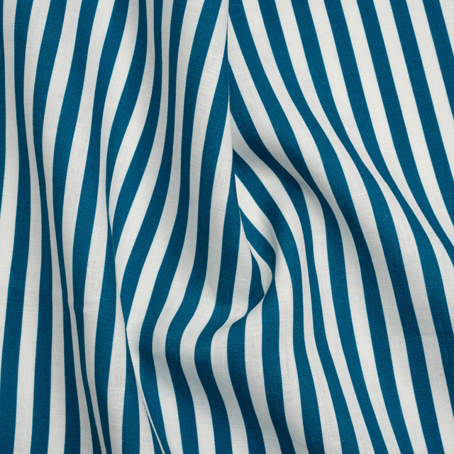 Medium Weight Linen Woven - Teal Stripes - Lydia Collection