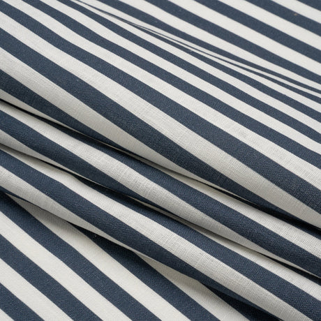 Medium Weight Linen Woven - Steel Blue Stripes - Lydia Collection