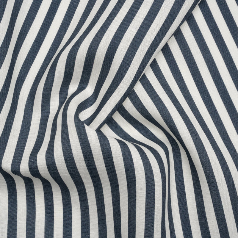 Medium Weight Linen Woven - Steel Blue Stripes - Lydia Collection