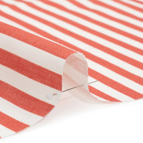 Medium Weight Linen Woven - Coral Stripes - Lydia Collection