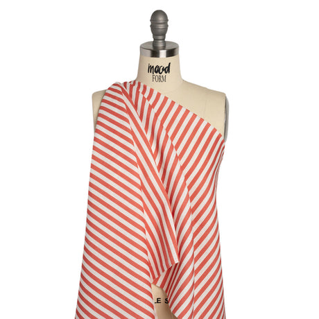 Medium Weight Linen Woven - Coral Stripes - Lydia Collection