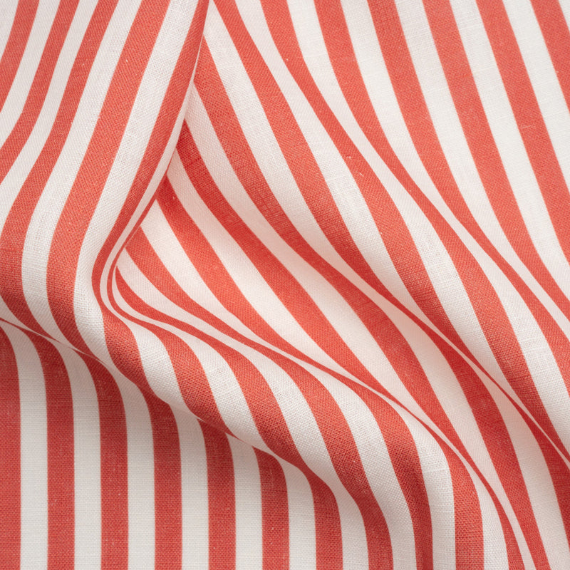 Medium Weight Linen Woven - Coral Stripes - Lydia Collection