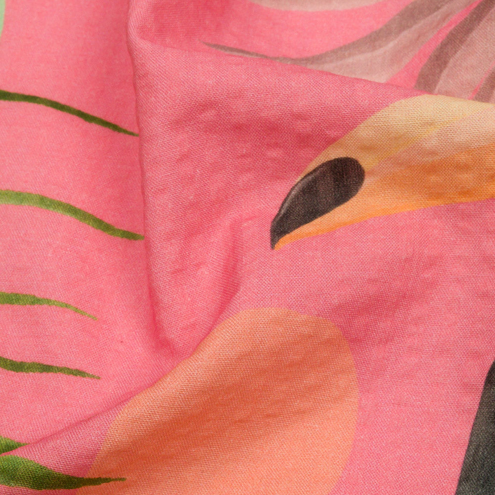 Cotton and Viscose Striped Seersucker Print - Pink Birds and Leaves - Mood Exclusive Birds of Paradise