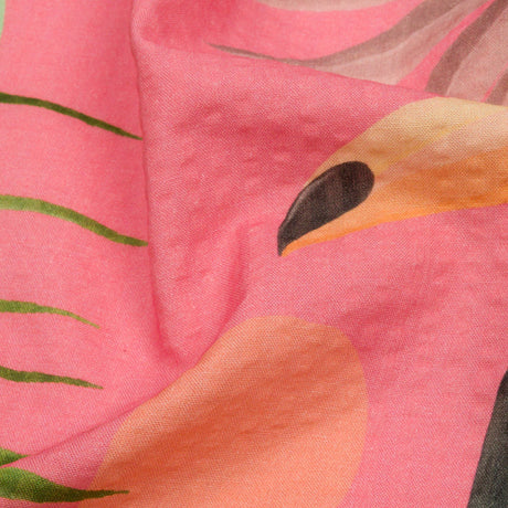 Cotton and Viscose Striped Seersucker Print - Pink Birds and Leaves - Mood Exclusive Birds of Paradise
