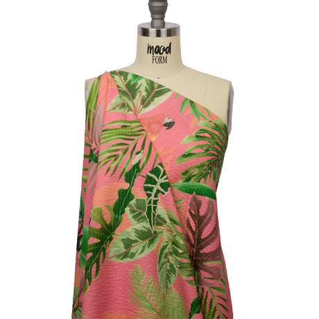 Cotton and Viscose Striped Seersucker Print - Pink Birds and Leaves - Mood Exclusive Birds of Paradise