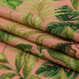Cotton and Viscose Striped Seersucker Print - Pink Leaves - Mood Exclusive Tropic Royale