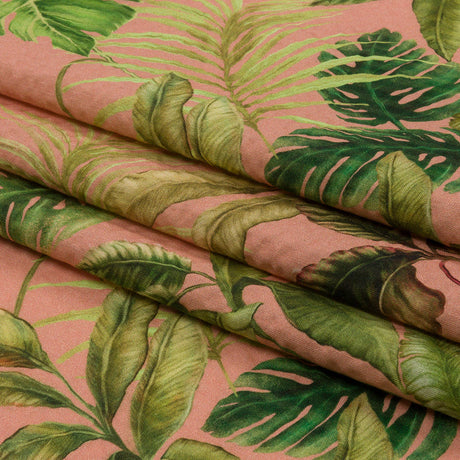 Cotton and Viscose Striped Seersucker Print - Pink Leaves - Mood Exclusive Tropic Royale
