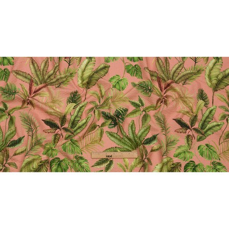 Cotton and Viscose Striped Seersucker Print - Pink Leaves - Mood Exclusive Tropic Royale
