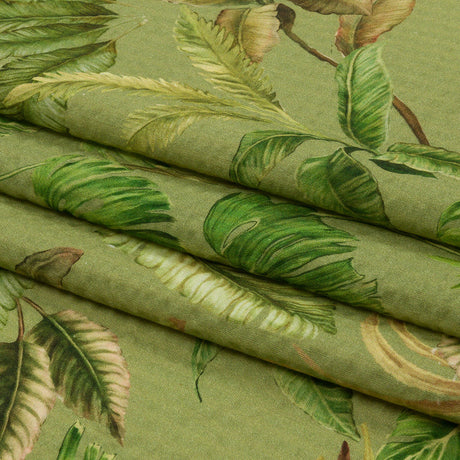Cotton and Viscose Striped Seersucker Print - Green Leaves - Mood Exclusive Tropic Royale