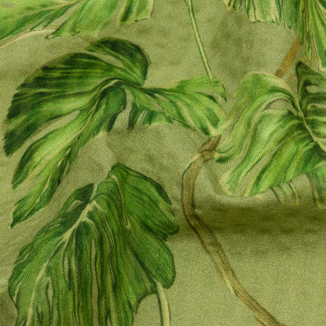 Cotton and Viscose Striped Seersucker Print - Green Leaves - Mood Exclusive Tropic Royale
