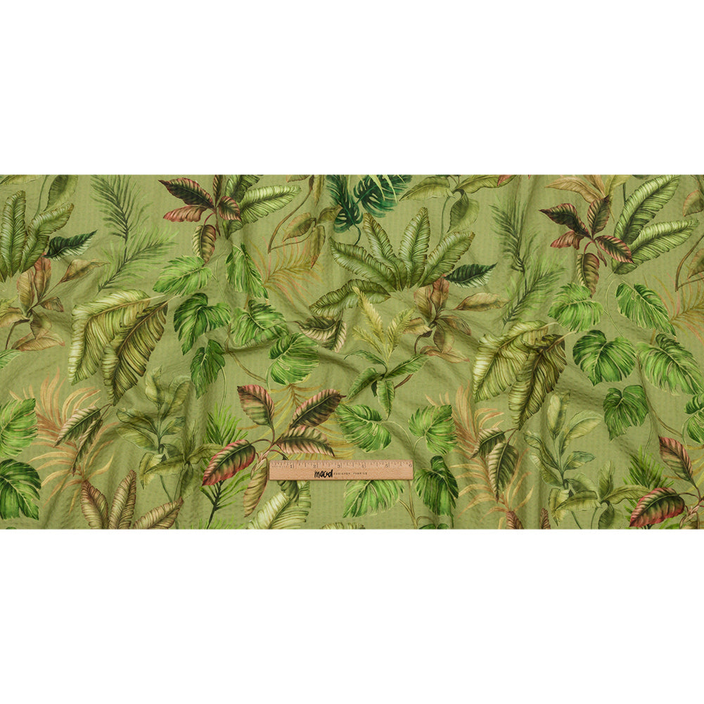 Cotton and Viscose Striped Seersucker Print - Green Leaves - Mood Exclusive Tropic Royale